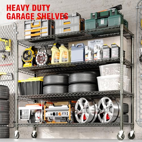Garvee 71.8"H Metal Shelving with Wheels, 4-Tier Storage Shelves Heavy Duty - size: 59" Wx71.8 H