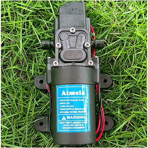 12V DC Fresh Water Pump with 2 Hose Clamps,Self Priming Sprayer Pump with Pressure Switch,12 Volt High Pressure Pump Diaphragms,4.5 L/Min 1.2 GPM 85 PSI Adjustable for Spray,Marine,Lawn
