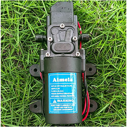 12V DC Fresh Water Pump with 2 Hose Clamps,Self Priming Sprayer Pump with Pressure Switch,12 Volt High Pressure Pump Diaphragms,4.5 L/Min 1.2 GPM 85 PSI Adjustable for Spray,Marine,Lawn
