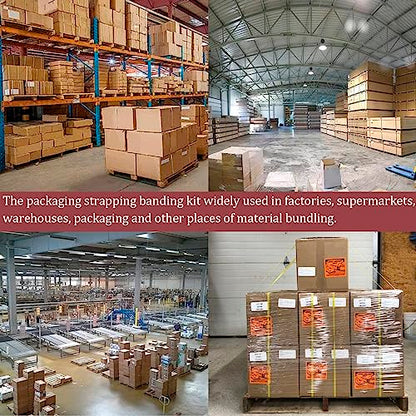 Banding Strapping Kit, Pallet Strapping Kit, Poly Strapping Kit, Plastic Strapping Kit Include Pallet Packaging Strapping Tool, Sealer Tools 3200' Length x 1/2" Wide and 200 Metal Seals