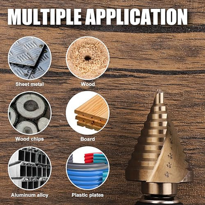 COMOWARE 10 Sizes M35 Cobalt Step Drill Bit, 1/4" to 1-3/8", Two-Spiral Flute Step Bit for Metal, Stainless Steel, Wood & Plastic, with 1/4" Hex Shank - style: 1Pc Cobalt - Hex Shank