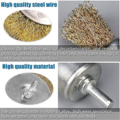 18 Pack Wire End Brush Set, Brass Wire Brush for Drill ,6 Sizes 0.012" Crimped Wire Wheel for Drill 1/4 Inch Shank, for Drill Attachment