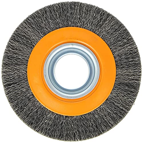 Walter 13B061 Stringer Bead Wheel Brush - 6 in. Orange Abrasive Wheel Brush with Crimped Wires, Round Hole, Carbon Steel - size: 6" x 1-1/8"