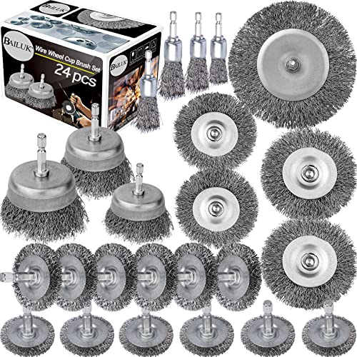 Wire Wheel Cup Brush Set, 0.012-Inch Coarse Crimped Carbon Steel, Die Grinder Brush, 1/4In Hex Shank, 24 Pack - style: 24 PACK