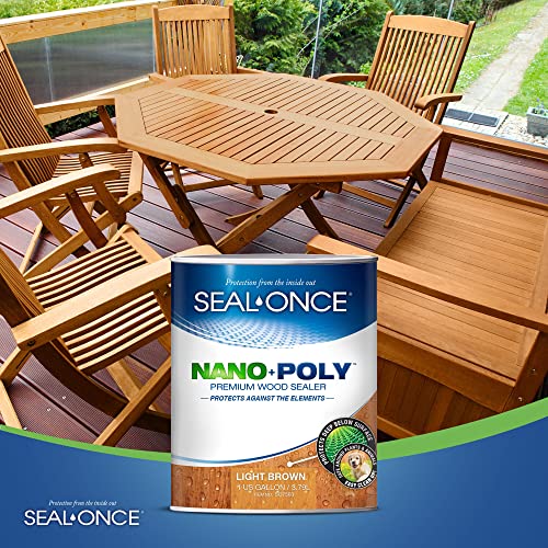 Seal-Once Nano+Poly Wood Sealer and Waterproofer, Light Brown, 1 Gallon - color: Light Brown, size: 1 Gallon
