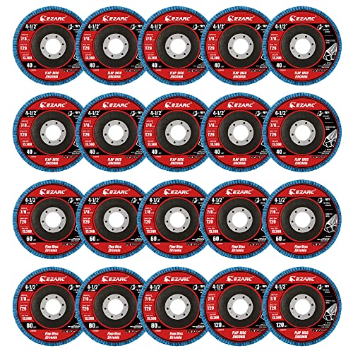 EZARC Zirconia Flap Discs 40/60/80/120 Grit, 4-1/2 x 7/8, Type 29, 20-Pack - size: MIX SET, style: Standard Version