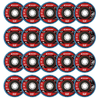 EZARC Zirconia Flap Discs 40/60/80/120 Grit, 4-1/2 x 7/8, Type 29, 20-Pack - size: MIX SET, style: Standard Version