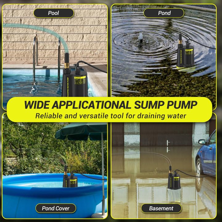 1/2HP Automatic Submersible Sump Pump, 5300 GPH Water Pump - color: Black-yellow