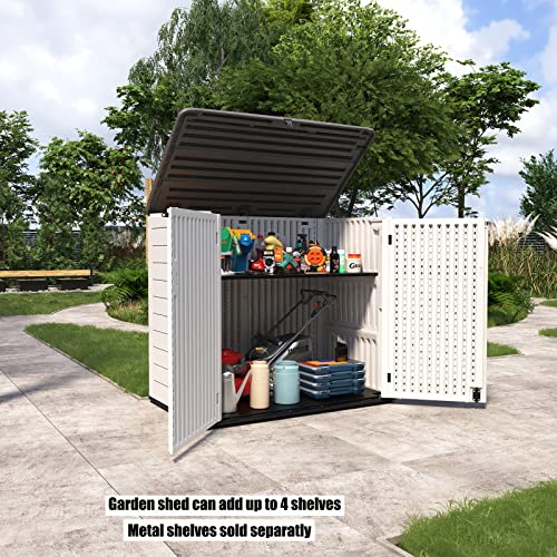 Mrosaa Resin Outdoor Storage Shed, 38 cu.ft Outdoor Storage Box Waterproof for Garden Tools, Patio Furniture, Trash Cans, Garage Storage, Customized Shelves & Lockable (Off White) - color: Off-White-48Cu.ft