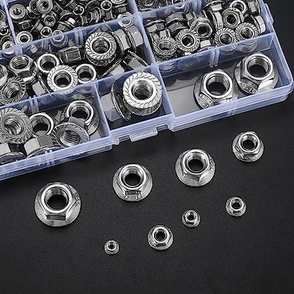 130 Pcs Stainless Steel Serrated Hex Flange Nut Kit - M3 to M12