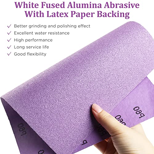 LotFancy 60 to 2000 Grit Sandpaper Assortment, 30PCS 9 x 11” White Fused Alumina Wet Dry Sanding Sheets, for Automotive Metal Sanding Polishing, Wood Finishing, Purple - size: Assorted Grit