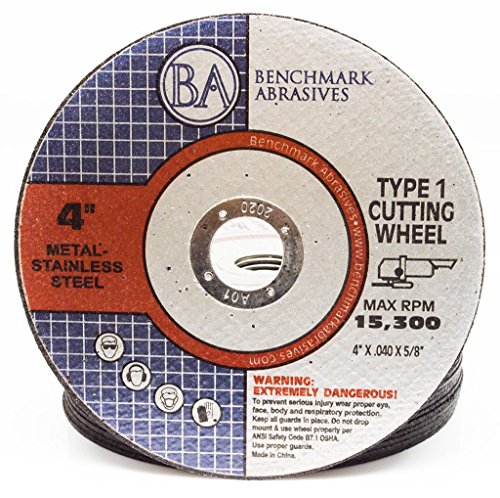 Benchmark Abrasives 4" Type 1 Aluminum Oxide Thin Cut Off Wheel 0.040" Thick 5/8" Arbor, Aggressive Metal Cutting Grinding Wheel for Stainless Steel, Cast Iron, Angle Grinder Discs - 25 Pack