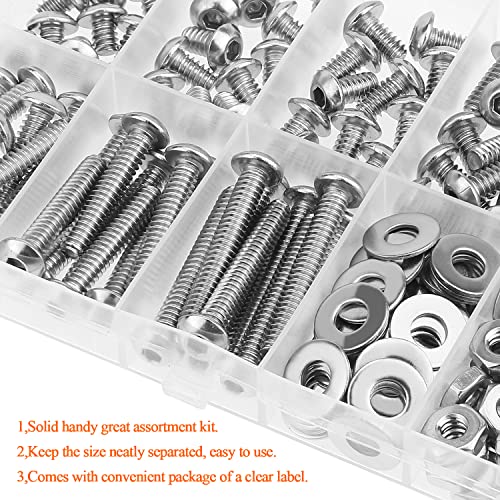 HELIFOUNER 150 Pieces #10-24 x 1/4" 5/16" 3/8" 1/2" 5/8" 3/4" 1" 1-1/4", Button Head Socket Cap Screws Bolts Washers Nuts Kit, Coarse Thread, Fully Machine Threaded, 304 Stainless Steel - size: #10-24, style: Button Head