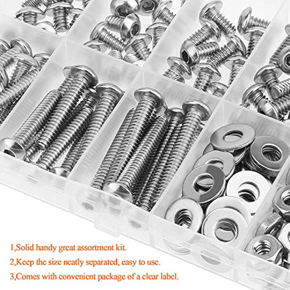 HELIFOUNER 150 Pieces #10-24 x 1/4" 5/16" 3/8" 1/2" 5/8" 3/4" 1" 1-1/4", Button Head Socket Cap Screws Bolts Washers Nuts Kit, Coarse Thread, Fully Machine Threaded, 304 Stainless Steel - size: #10-24, style: Button Head