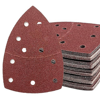50 PCS Mouse Detail Sander Sandpaper, 60 Grit Palm Sander Sandpaper 11 Holes Hook and Loop Sander Pads Triangular Sanding Sheets Abrasive Sanding Paper for Mouse Sander - size: 60 Grit