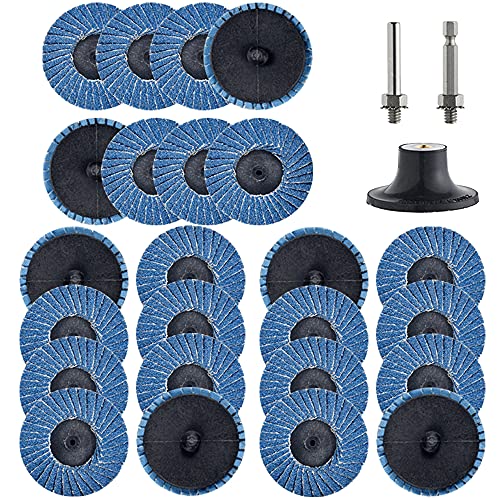 Tshya 24 Pcs 2 inch Twist on Flap Discs with 1/4" Holder Die Grinder Accessories T27 Zirconia Flat 36 Grit Grinding Wheels for Surface Prep(36 Grit) - style: Flap 25Pack 36Grit