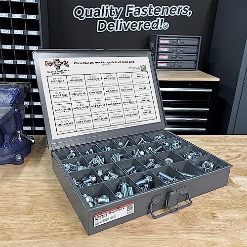 M6 M8 M10 M12 Metric Class 10.9 JIS Hex Cap Flange Frame Bolts & Nuts Zinc Assortment Kit - 375 Pieces!