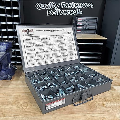 M6 M8 M10 M12 Metric Class 10.9 JIS Hex Cap Flange Frame Bolts & Nuts Zinc Assortment Kit - 375 Pieces!
