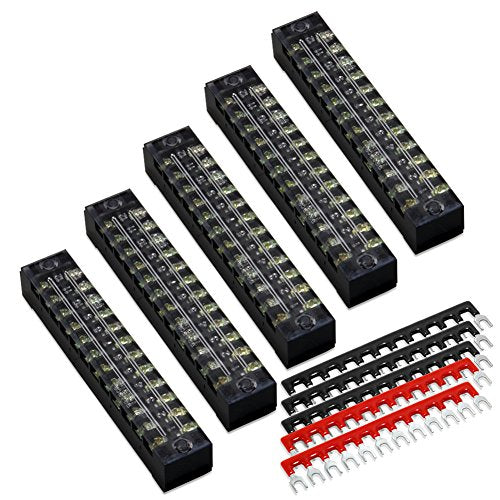 Terminal Block, 12 Circuits 600V 15A Dual Row Screw Terminal Strip, 5 Sets