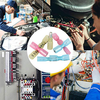 Heat Shrink Bullet Connectors,100 Pcs Female Male Butt Terminals - size: Blue+Pink - 100Pcs - AWG 22-18/16-14