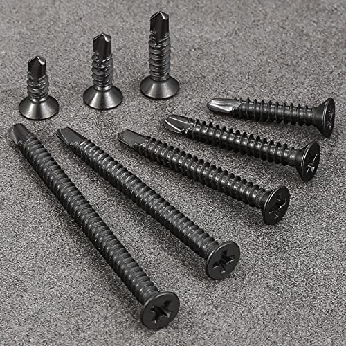 Wensilon（500pcs）#8×5/8”for Sheet Metal Self-Tapping Screws 410 Black Stainless Steel Flat Head High-Strength Quick self-Drilling Screws - color: Black, size: #8X5/8"