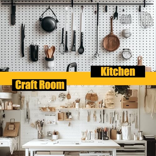 Spampur Peg Board, 4 Pack Metal Pegboard Panels with 50 Hooks - color: White, size: 16x12"- 4 Pcs