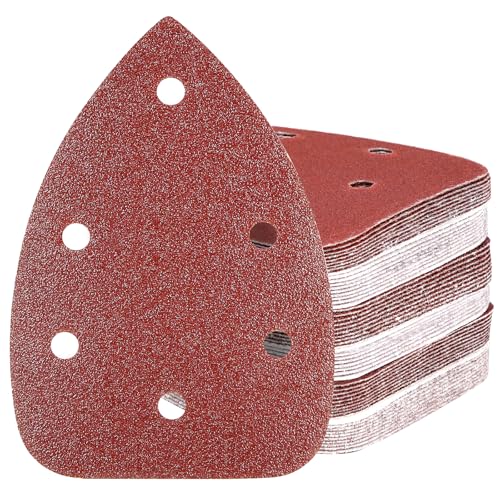 HYCHIKA 60PCS Sander Sandpaper, Detail Sander Sandpaper Assorted 60/80/100/120/180/240 Grits with 6 Holes for Wood Sanding, Fit HYCHIKA 140W Detail Electric Sander(Model Number: ‎TX104) - style: 60 Sanderpapers