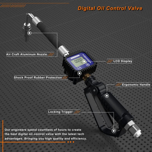 Air Operated Oil Control Valve Digital Meter Pneumatic Fuel Dispensing Nozzle Heavy Duty Oil Transfer Gun Controller 1/2BSP 70Bar 50GPM