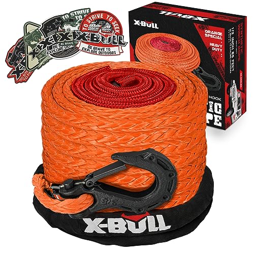 X-BULL Synthetic Winch Rope - Cable Kit -1/2" X 85ft 32000LBS Winch Line with Protective Sleeve Forged Winch Hook Safety Pull Strap go for 4WD Off Road Vehicle Truck SUV ATV UTV-Orange - color: Orange, size: 1/2" X 85ft