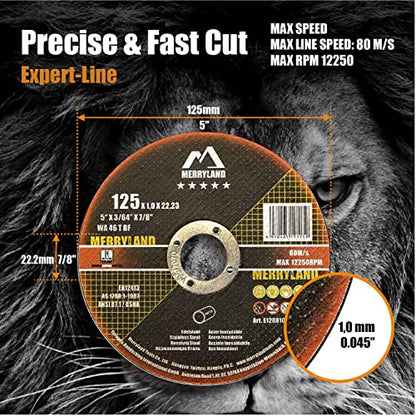 Merryland 25 Pack Cut Off Wheel 5 inch Metal, Stainless Steel Expert-Line - size: 5 X 0.045 Cutting for Stainless Steel Metal