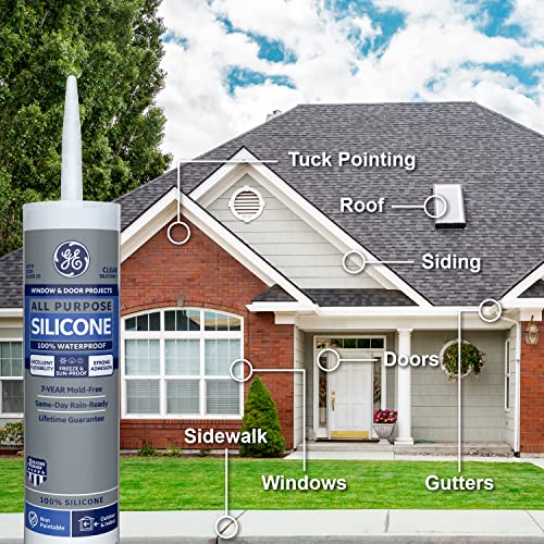 GE Silicone Caulk, 100% Waterproof, Clear | Pack of 2 | 10 oz Cartridge | Stronger Adhesion | Freeze & Sun Proof - size: 2 Pack, style: Clear