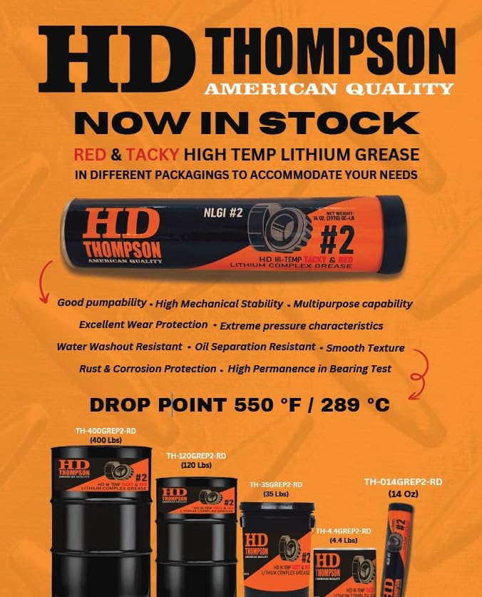 HD Thompson Red N Tacky Grease 4.4 lb Tub — NLGI 2 Lithium Complex EP2 High Temperature Red Grease, Bulk Container for Wheel Bearing, Chassis, Trailer Axle & Heavy Equipment