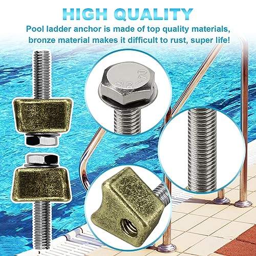 Pool Ladder Anchors, PW Perma-Socket Wedge Assy for Hanover Style Anchors-Bronze-with Bolt, Pool Ladder Parts Fits 3", 4" Sockets
