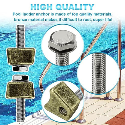 Pool Ladder Anchors, PW Perma-Socket Wedge Assy for Hanover Style Anchors-Bronze-with Bolt, Pool Ladder Parts Fits 3", 4" Sockets