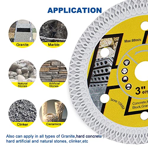 HIGHDRIL 3PCS Diamond Saw Blade,3In/75mm x Arbor 3/8Inch/10mm X Mesh for Granite,Tile,Hard Concrete,Ceramic,Hard Porcelain(3PCS) - size: X Mesh Concrete blade