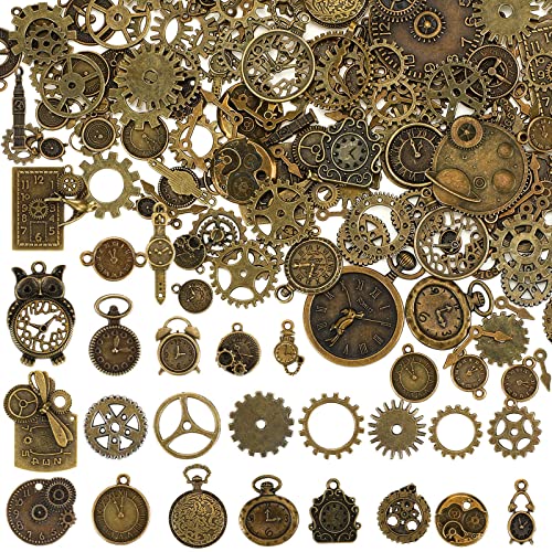 Hicarer 300 Gram Gears Charms, Nautical Anchor Rudder Helm Compass Charms Pendant, Bulk Mixed Antique Bronze Gears Steampunk, Clock Watch Cog Wheel for DIY Necklace Bracelet Jewelry Making Accessories - style: Delicate Style