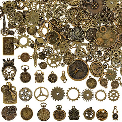 Hicarer 300 Gram Gears Charms, Nautical Anchor Rudder Helm Compass Charms Pendant, Bulk Mixed Antique Bronze Gears Steampunk, Clock Watch Cog Wheel for DIY Necklace Bracelet Jewelry Making Accessories - style: Delicate Style