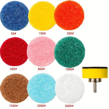 QTG 1" Wet Diamond Polishing Pads, 10Pcs 50#-3000#, Hook & Loop 3mm Shank