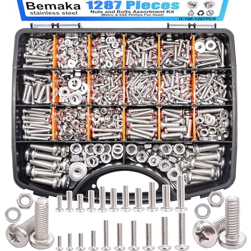 1287Pcs Nuts and Bolts Assortment Kit, 304 Stainless Steel Bolts Machine Screws Hardware Assortment Kit, Metric & SAE Phillips Pan Head Screws, Assorted Bolts, Nuts and Washers Kit - color: SV-SS SAE & Metric Kit