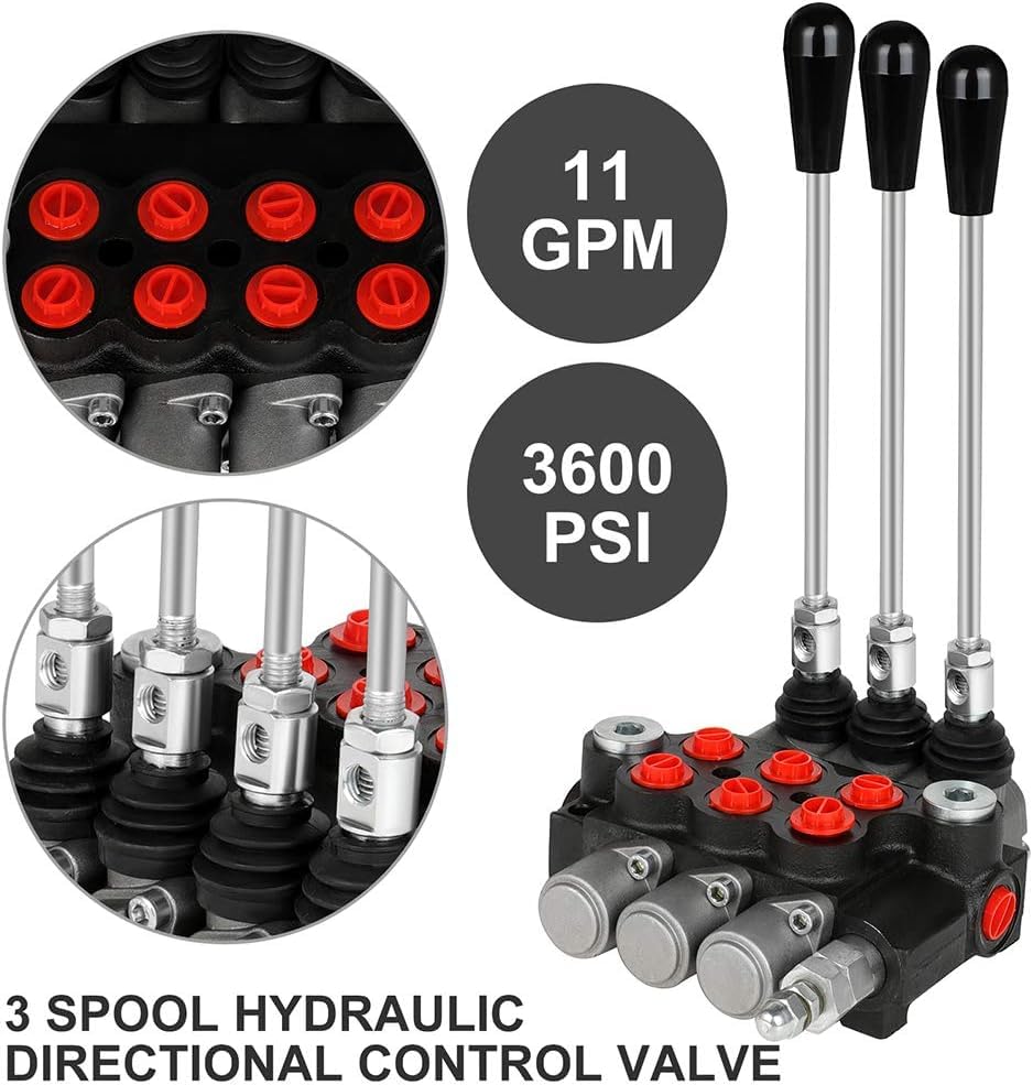 Hydraulic Flow Control Valve, 3 Spool 11 GPM G Ports Hydraulic Directional Control Valves Adjustable Relief Double Acting Parallel Center Tractor Loader W/Small Tractors/Tanks Loaders Log Splitters - size: 3 Spool 11 GPM