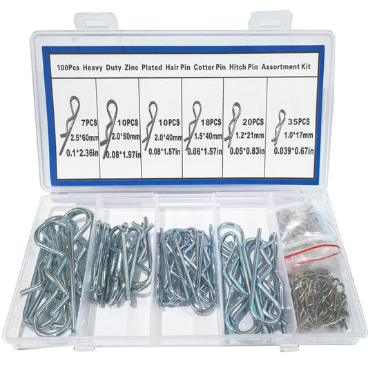 ‌100pcs Type B Cotter Pins Spring Connectors 2.5mm, R-Clip Splined Cotter Pin Series Zinc-Plated Spring Pins Safety Pin Kit