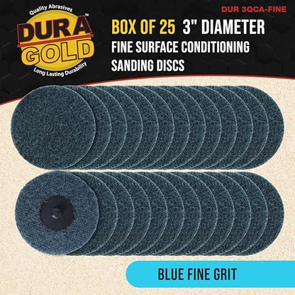Dura-Gold 3" Surface Conditioning Discs Blue Fine Sanding Grit, Box of 25 - style: Fine