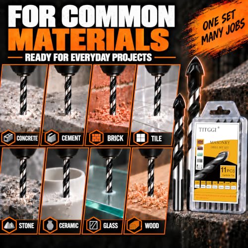 11-Piece Masonry Drill Bit Set & Concrete Drill Bit Set, 7 Sizes, 1/8"-1/2" - size: 11 pcs 1/8"-1/2" Masonry Drill Bit Set