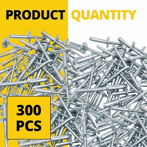300PCS Large Flange Aluminum Pop Rivets 3/16" x 3/4" Big Head Steel Mandrel Dome Body Blind Clenches Set for Sheet Steel Duct Work Aluminum Boat Clenches Long Pop Rivets - color: 300 Pcs, size: 3/16" x 3/4"