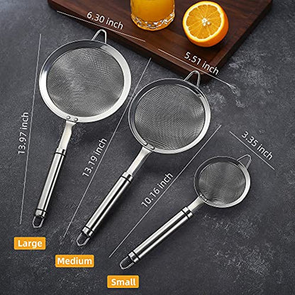 3.35inch 304 Stainless Steel Fine Mesh Strainer Tea Sieve Sifter - color: Silver, size: 3.35 inch