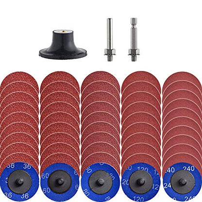 Miroku 50Pcs Mixup 2 inch Twist on Quick Change Discs Set, A/O Sanding Discs with 1/4" Holder, for Die Grinder Surface Prep Strip Grind Polish Finish Burr Rust Paint Removal - style: 50Pcs Mixup