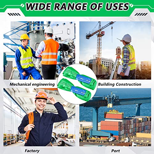 Fabbay 2 Pcs Green Polyester Round Sling Lifting Straps for Hoist Heavy Duty Object Poly Endless Slings for Hoisting Towing, 5, 300 Lbs Vertical Capacity, 4, 240 Lbs Choker, 10, 600 Basket(4 Ft)