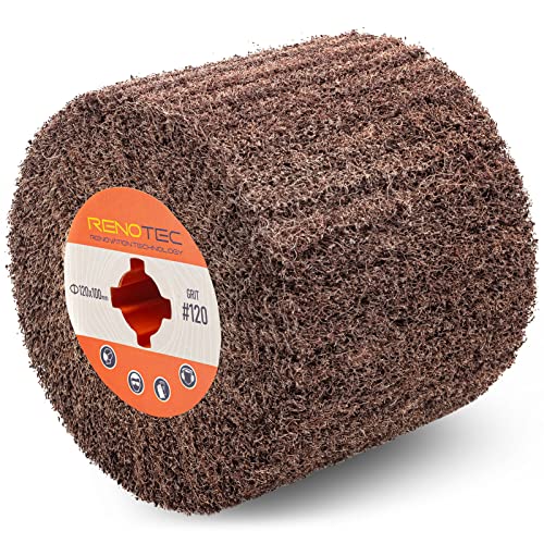 Non-Woven Wire Drawing Flap Wheel, 120x100mm, for Stainless Steel, Copper Satin Finishing and Metal Surface Treatment, SCT Conditioning Buffing Drum for Burnishing Polishing Machine (120 Grit) - style: Grit120
