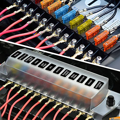 Nilight 12 Way Fuse Block with Negative Bus 12V Blade Holder ATC/ATO Standard Box Label Stickers Waterproof Cover Panel for Automotive Cars Trucks RVs Campers Vans - color: 12 Way Fuse Block