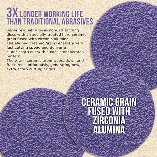 Dura-Gold Premium 40 Grit 3" Purple Film Ceramic Sanding Discs, Box of 20 - style: 40 Grit